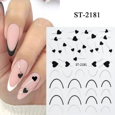 Imagem de Adesivo de Unhas ST-21 3D para Decoração Linha Francesa Gradiente Azul Rosa Roxo Verde OEM