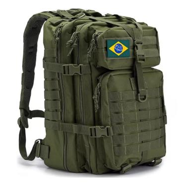 Imagem de Mochila Militar Tática OEM 50 Litros em Oxford 50x35x30 Verde Impermeável com Patch Bandeira
