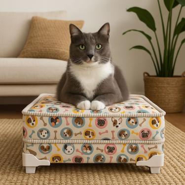 Imagem de Cama Pet Puffão Impermeável Estampa Divertida Preto para Cães e Gatos em Courino Tamanho m 60X80CM 1 Unidade