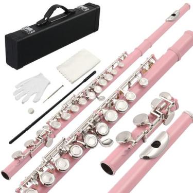 Imagem de Flauta Ktaxon Dó 16 Teclas Fechadas Níquel Rosa