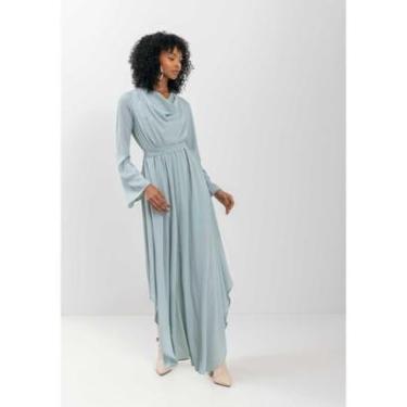 Imagem de Vestido Longo De Mangas Com Gola Degagê Em Chiffon-Feminino