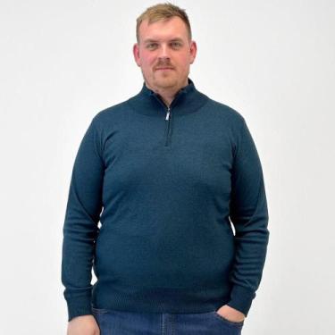 Imagem de Blusa de Lã Delkor Plus Size com Zíper Masculina, G1, Marinho