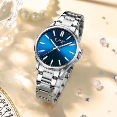 Imagem de Relógio Feminino Curren Aço Inoxidável Analógico Luxo Quartz, Azul