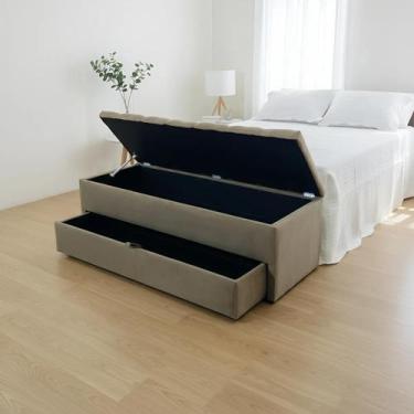 Imagem de Puf Baú Gaveta Para Cama de Casal 140x50x45cm Na Cor Marrom Claro - Te