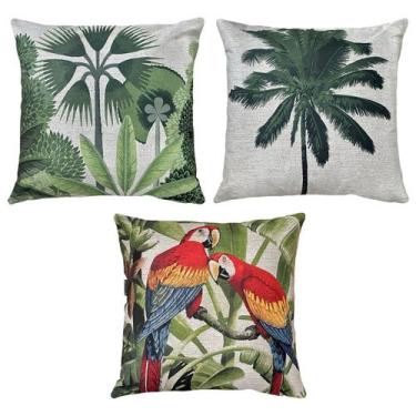 Imagem de Kit 3 Capas Almofada Linho Tropical Tucano Araras Aves 45x45 - M3 Deco