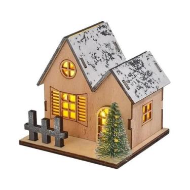 Imagem de Casa De Natal De Madeira LED Inacabada DIY, Enfeites De Árvore Em Form