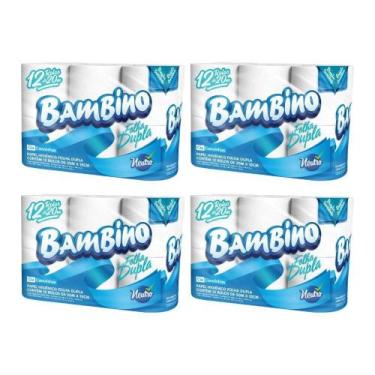Imagem de Papel Higiênico Folha Dupla Bambino com 8 pacotes de 12 rolos 20 metro