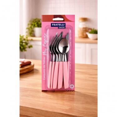 Imagem de Conjunto Talheres New Caprese 12 Peças Inox e Plástico para Mesa Posta Rosa Fratelli