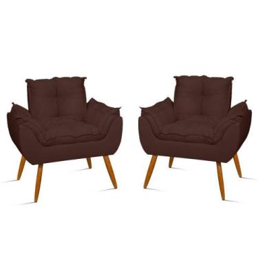 Imagem de Kit 2 Poltronas Decorativas Opala Suede Marrom Balaqui Decor
