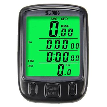 Imagem de Bicicleta computador com fio à prova d 'água para bicicleta odômetro Tela LCD multifuncional Velocímetro para ciclismo Medidor de velocidade para mountain bike com luz de fundo verde