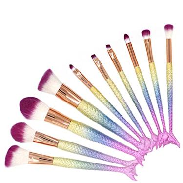 Imagem de Legou Kit 11 Pinceis para Maquiagem Sereia,Pincel para corretivo cosmético, ferramentas de cosméticos de beleza,Premium cerdas sintéticas para cosméticos coloridos, base Kabuki, blush - B