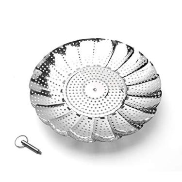 Imagem de Pequeno rack dobrável de aço inoxidável, cesta de vapor, grelha telescópica multifuncional (tamanho: 14 cm de comprimento x 6,6 cm de altura)