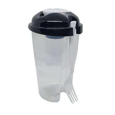 Imagem de Copo Portátil Para Salada Com Garfo E Porta Molho 850ml (Preto)