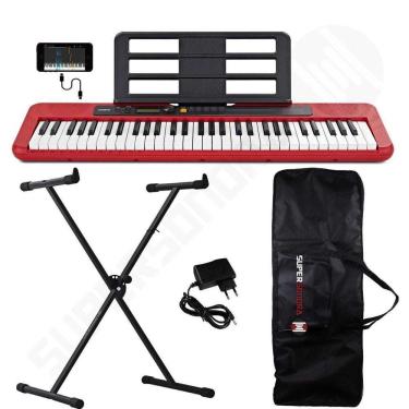 Imagem de Kit Teclado Musical CASIOTONE CT-S200 CASIO Vermelho Aplicativo Chordana Play + Capa + Suporte X