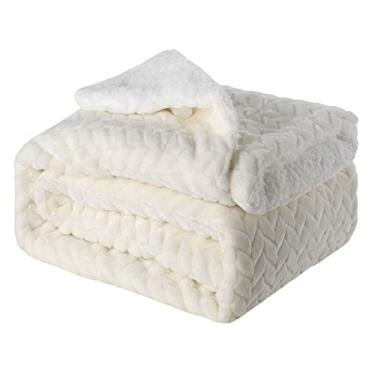 Imagem de LEERIAN Cobertores e objetos de arremesso king size macios grossos cobertores de dupla face confortáveis cobertores de isolamento de fibra feitos à mão cobertores de pelúcia sofá-cama, branco