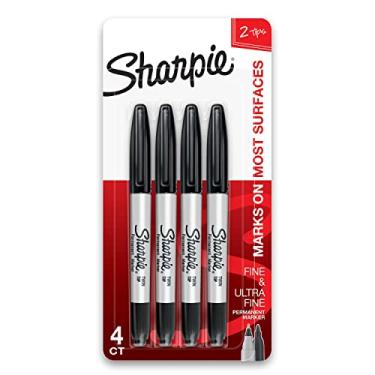 Imagem de Sharpie® Marcadores permanentes de ponta dupla, preto, pacote com 4