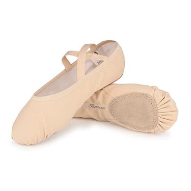 Imagem de Legou Sapatos de dança de fita de cetim para meninas Sapatilhas de balé planas Sapatilhas de balé adulto Sapatos de exercício Bege 39