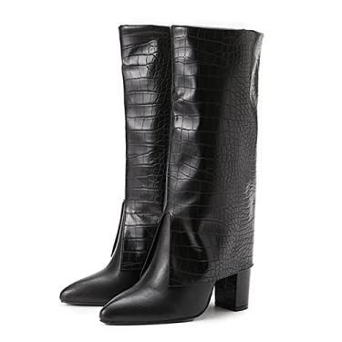 Imagem de Botas femininas com salto bloco grosso salto alto grosso botas de salto alto escarpim para mulheres bico fino botas de vestido de casamento botas altas, preto1,36 EU/5 US
