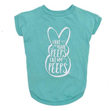 Imagem de Peeps for Pets Camiseta Peeps Call My Peeps Dog Tamanho Médio (M) | Camiseta Azul Petróleo Para Cães Pequenos Macia E Confortável Lavável Na Máquina | Roupa Para Cães Peeps Oficialmente Licenciada
