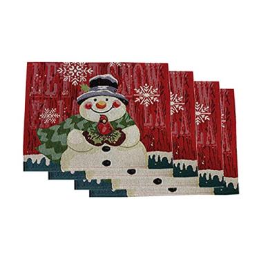 Imagem de Tingpai 13 X 17 polegadas Boneco de neve de linho-algodão mistu do Pla at lavável pa mesa de jantar interna e externa Tapete de mesa de cozinha, 4 unidades/conjunto