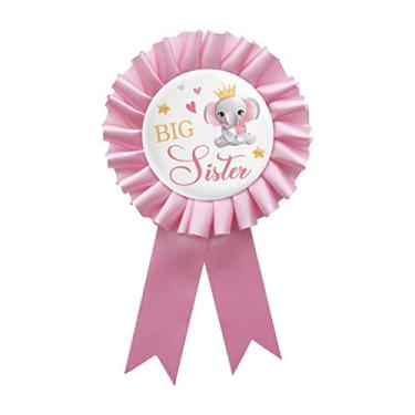 Imagem de Broche de crachá rosa de folha de flandres para chá de bebê broche de botão para chá de bebê fita de prêmio de aniversário para menina grande estampa de elefante placas de decorações de festa