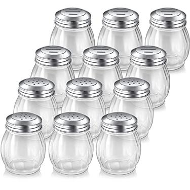 Imagem de 12 peças de temperos de vidro com misturador de queijo de vidro espiral perfurado de 170 g e tampa superior com ranhura para pimenteiro vermelho Dispensadores estilo redemoinho retrô para casa, cozinh