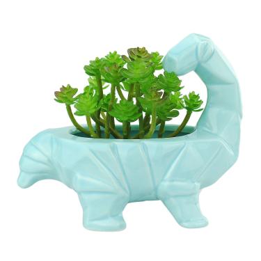 Imagem de VanEnjoy Planta de suculento de cerâmica de dinossauro azul de 15 cm, opcional para orifício de drenagem, Supersauro fofo, Vaso de flor de cactos bonsai
