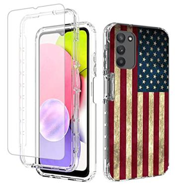 Imagem de Yodueiv Capa para Galaxy A03S/Samsung A03S A037U com protetor de tela de vidro temperado, capa protetora de telefone com padrão de bandeira transparente fofa à prova de choque de corpo inteiro para Samsung Galaxy A03S (bandeira dos EUA)