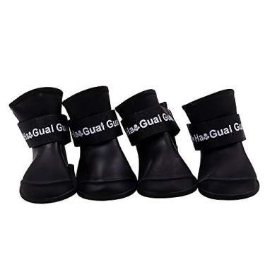 Imagem de Yajun Sapatos de chuva para cães antiderrapantes cores à prova d'água botas de borracha para animais de estimação com alças ajustáveis para quatro estações caminhadas ao ar livre 4 peças, preto, P