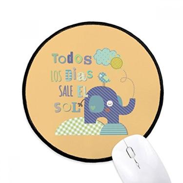 Imagem de Tapete de mouse listrado elefante pássaro desenho de animal amarelo tapete redondo para escritório para computador