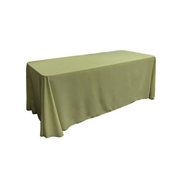 Imagem de LA Linen Toalha de mesa retangular de popelina de poliéster, 228 cm x 396 cm, sálvia escura