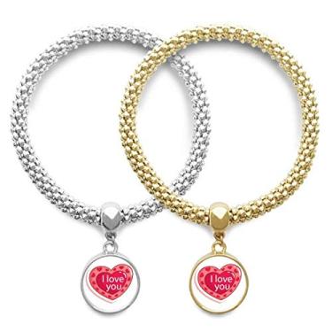 Imagem de DIYthinker Dia dos Namorados I Love You Pink Heart Lover pulseira pingente joia corrente presente para casais