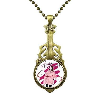 Imagem de DIYthinker Colar de ilustração com design de arte de garota, bijuteria antiga com pingente de música