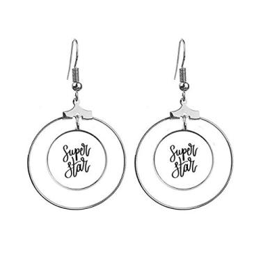 Imagem de Brincos da moda com citação Super Star Art Deco para presente com argola pendente, joia