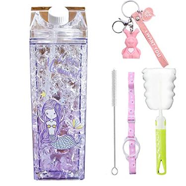 Imagem de seelucky Copo de viagem com canudo garrafa de água esportiva gelo canecas congelador vidro gelado menina copo para beber (sereia roxo, 550 ml)