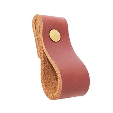 Imagem de Puxador Dobi Parafuso - Couro Legítimo Mogno - Parafuso Dourado