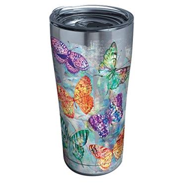 Imagem de Tervis Copo de viagem com isolamento térmico Butterfly Glow de parede tripla mantém as bebidas frias e quentes, 590 ml Legacy, aço inoxidável