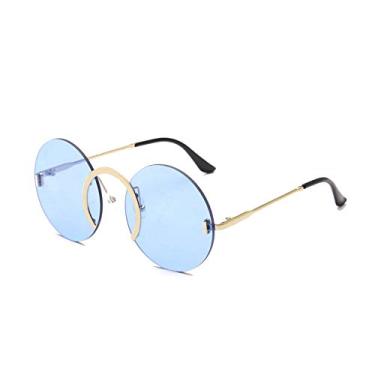 Imagem de Óculos de sol exclusivo Uv400 com anel de nariz redondo sem aro para mulheres masculinos óculos de lentes transparentes oceano vintage tons dourado azul