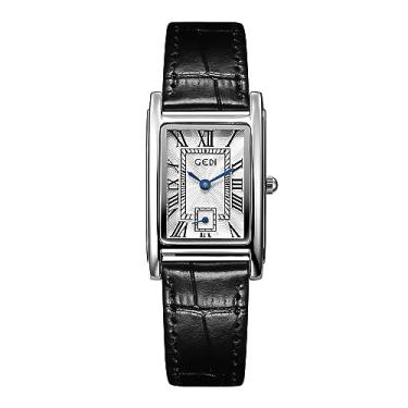 Imagem de YingHwa Relógio feminino retrô quadrado criativo de duas agulhas relógio de pulso feminino combina com tudo casual quartzo relógio feminino pequeno quadrado cinto feminino à prova