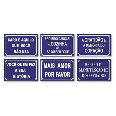 Imagem de Kit 6 Placas Decorativas Frases Divertidas 20x13 cm Mdf