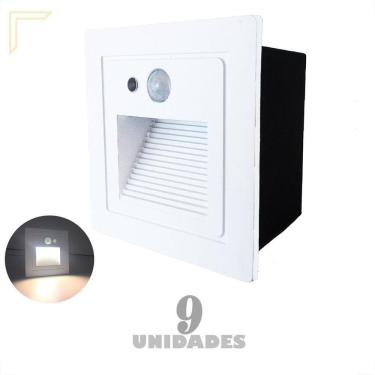 Imagem de Kit 9 Balizador Parede Led Sensor Presença Embutir Branco
