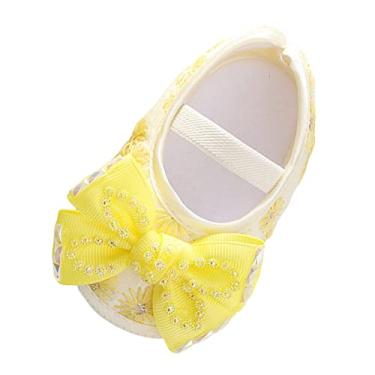 Imagem de Chinelos de menina de flores sapatos infantis casamento vestido pérola flor princesa sapatos infantis sandálias transparentes para meninas, Amarelo, 12 Big Kid