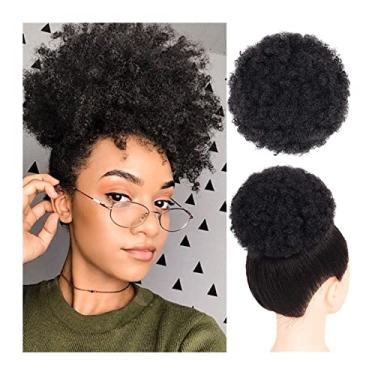 Imagem de Mulheres Bun Scrunchies Rabo de cavalo cacheado afro crespo chignon puff cordão rabo de cavalo natural preto brasileiro remy grampo de cabelo humano em coque chignon encaracolado extensões de peças de