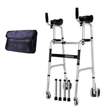 Imagem de Carrinho dobrável para caminhante para idosos com apoio de braço e pernas removíveis, andador rolante com 6 rodas e bolsa de transporte - Cadeira de transporte de altura ajustável Estrutura de