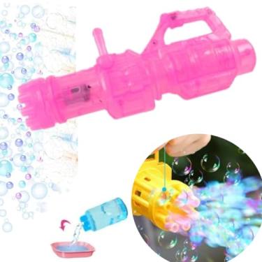 Imagem de Arminha Bolha Sabão Lança Bolinha Sabao Brinquedo Infantil ARMA BAZUCA PISTOLA FAZER BOLHAS AUTOMATICA SOPRO 13 FUROS AUTO VOLUME DE BOLHAS ELETRICA METRALHADORA luz e som (ROSA)