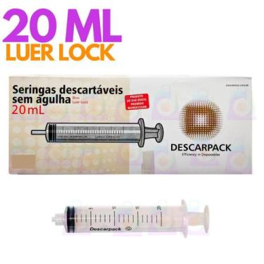 Imagem de Seringa Descartavel 20 Ml Bico Luer Lock Esteril 10Un - Descarpack