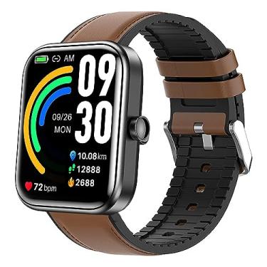 Imagem de Lamshaw Pulseira de relógio inteligente TOZO S3, pulseira de couro de silicone respirável de substituição para smartwatch, compatível com TOZO S3 1,83 polegadas Smart Watch (marrom)
