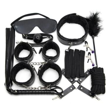 Imagem de Kits de Couro Sexy Para Casais 10 Peças, Conjunto Sexual, Algemas, Jogos Sexuais, Chicote, Mordaça, Mamilos, Acessórios Exóticos (Preto)
