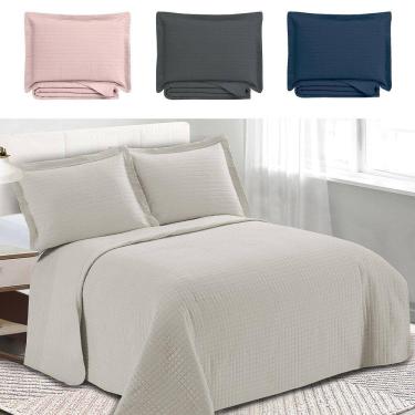 Imagem de Colcha Cobre Leito Casal kit 3 peças Dupla Face Microfibra Soft Ultrassônico - Camesa