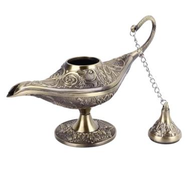 Imagem de Cyrank Lâmpada genie, candeeiro de mesa vintage, candeeiro árabe clássico, candeeiro de mesa de desejos, caixa de joias para decoração de mesa de casamento, decoração de mesa de bronze/ouro para mesa